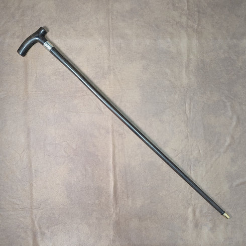 British Antique Men's Cane Clutch Handle Sterling Silver Decoration 85cm